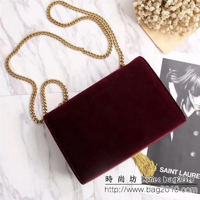 YSL聖羅蘭 最新款 天鵝絨 流蘇鏈條包 可當手包用 26820 YAS1223